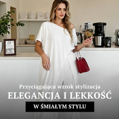 👗Jednofarebný top a nohavice s odhalenými ramenami