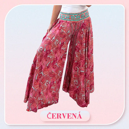 【🎁📿Ružový náhrdelník zadarmo🎁】💕Elastické nohavice v páse s etnickou potlačou🌸