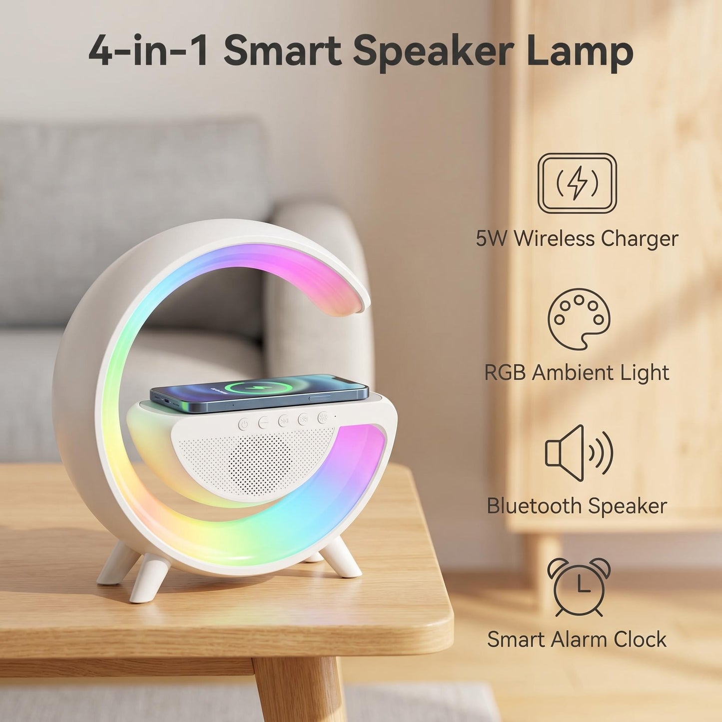 🌙🔋Crescent Moon Inteligentné ambientné svetlo 4 v 1 | Bluetooth reproduktor + bezdrôtová nabíjačka + RGB nočné svetlo + budík, polovičná cena