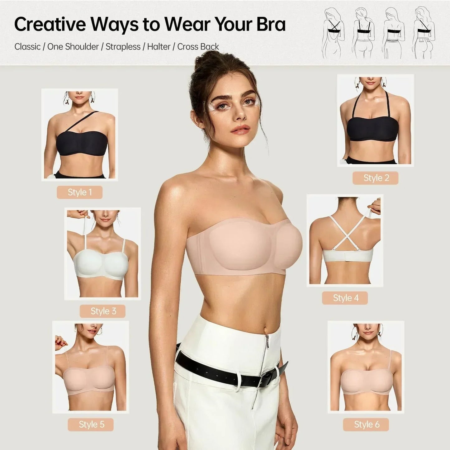 💞🔥Kúp 1 a získajte 1 zadarmo🔥Dámske podprsenky bez ramienok, push-up bandeau podprsenky, nešmýkavé bezkosticové podprsenky s výstužou, bezšvové pohodlné podprsenky typu „tube“ a „jelly“