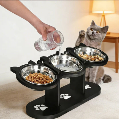 🐾Vysoká miska pre mačky a psov s tromi miskami – neklzká a stabilná🥣🍽️✨