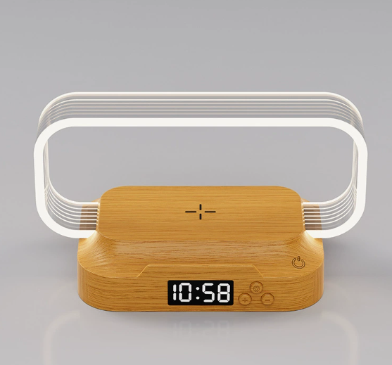 📱Hlasom ovládaná 4-v-1 lampa｜15W bezdrôtové nabíjanie, okolité svetlo pri posteli, ktoré chráni oči🛏️✨