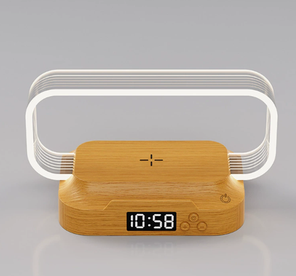 📱Hlasom ovládaná 4-v-1 lampa｜15W bezdrôtové nabíjanie, okolité svetlo pri posteli, ktoré chráni oči🛏️✨