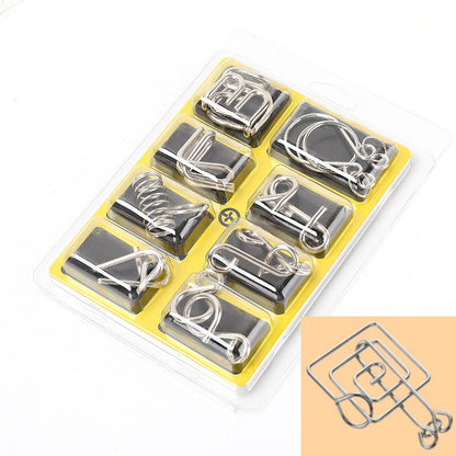 🧠🔠Kovový puzzle prsteň, osemdielna modrá verzia, hlavolamy