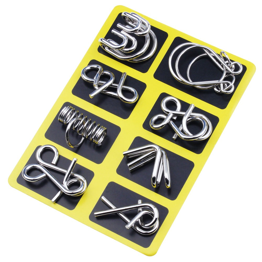 🧠🔠Kovový puzzle prsteň, osemdielna modrá verzia, hlavolamy