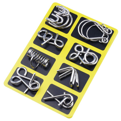 🧠🔠Kovový puzzle prsteň, osemdielna modrá verzia, hlavolamy