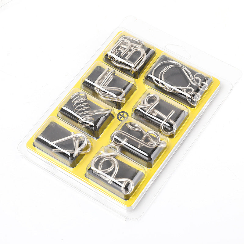 🧠🔠Kovový puzzle prsteň, osemdielna modrá verzia, hlavolamy