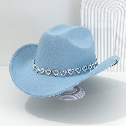 🤠Kovbojský klobúk v západnom štýle s kamienkami a srdiečkami - Ideálny na hudobné festivaly, večierky a fotenie!🎩