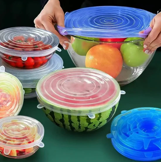 🥣6-dielna sada viacúčelových silikónových obalov na potraviny｜Nahrádza jednorazovú plastovú fóliu, nepriepustná a vhodná do mikrovlnnej rúry✨