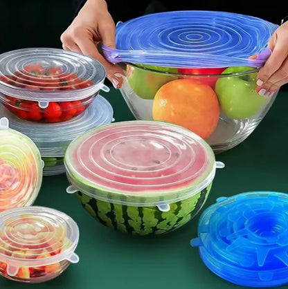 🥣6-dielna sada viacúčelových silikónových obalov na potraviny｜Nahrádza jednorazovú plastovú fóliu, nepriepustná a vhodná do mikrovlnnej rúry✨