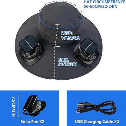 🌬️ 🌞Solárne napájaný slnečný klobúk s dvojitým ventilátorom｜Chladiaci vonkajší slnečný klobúk s dvojitým napájaním cez USB⛱️