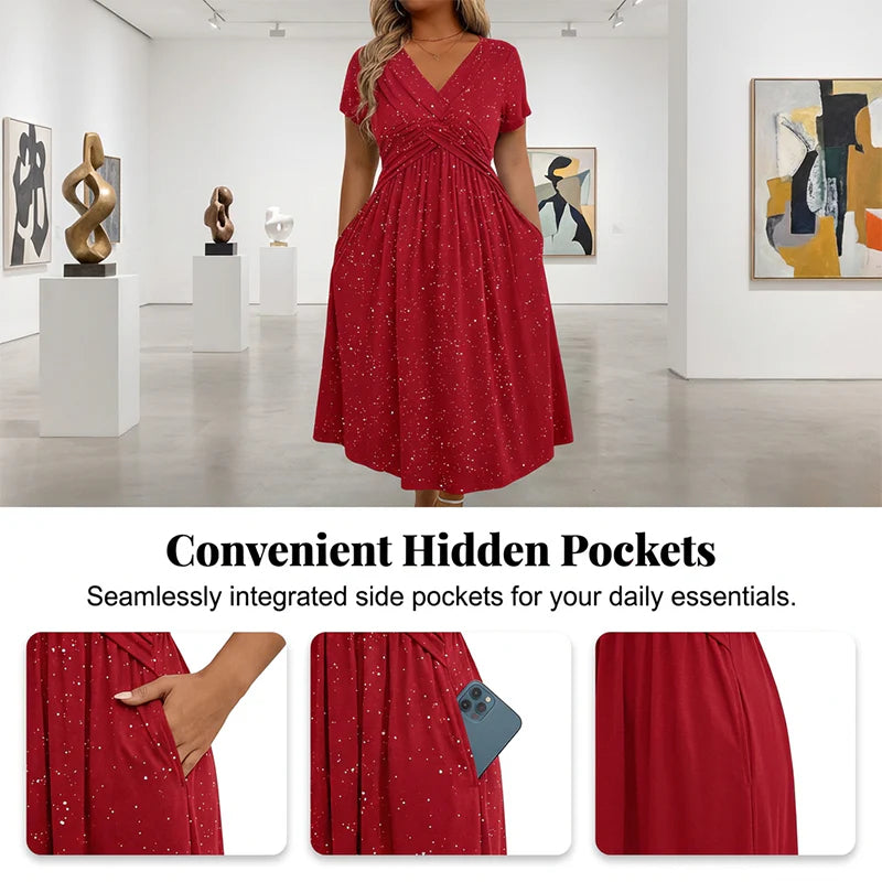 👗Elegantné dámske šaty s výstrihom do V a prekrúteným detailom vpredu
