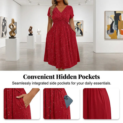 👗Elegantné dámske šaty s výstrihom do V a prekrúteným detailom vpredu