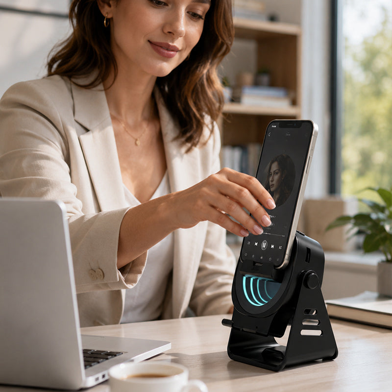 🔊Reproduktor so senzorom bez Bluetooth｜Stojan na telefón 2 v 1, stolný audiovizuálny prvok📱