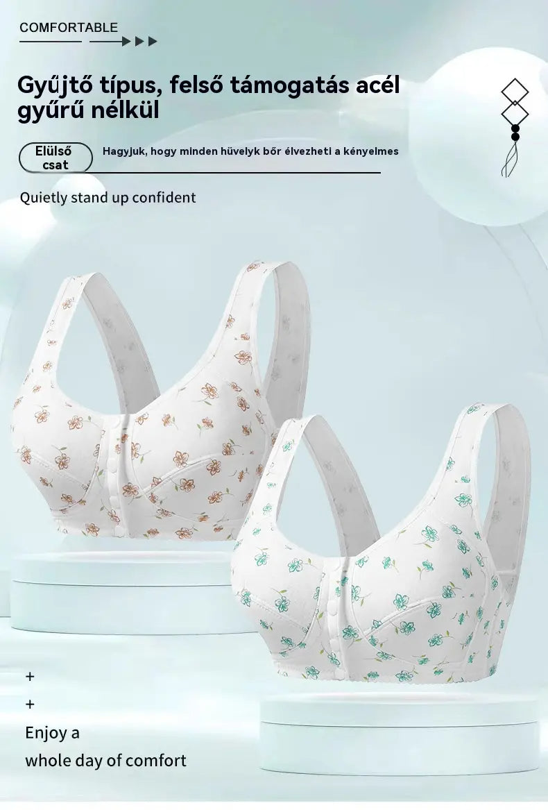 😍👙Dámska podprsenka bez kostíc, z čistej bavlny, s potlačou a zapínaním vpredu