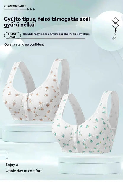 😍👙Dámska podprsenka bez kostíc, z čistej bavlny, s potlačou a zapínaním vpredu