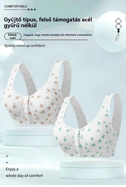 😍👙Dámska podprsenka bez kostíc, z čistej bavlny, s potlačou a zapínaním vpredu