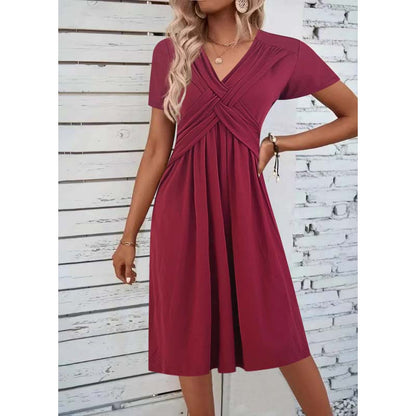 💃✨Midi sukňa s výstrihom do V, skladaná, vysoká elasticita, sťahujúca a zoštíhľujúca, elegantná dlhá sukňa