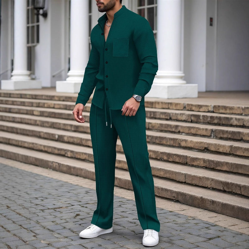 👔💥Pánska ležérna dvojdielna súprava: mikina s vaflovým vzorom + nohavice