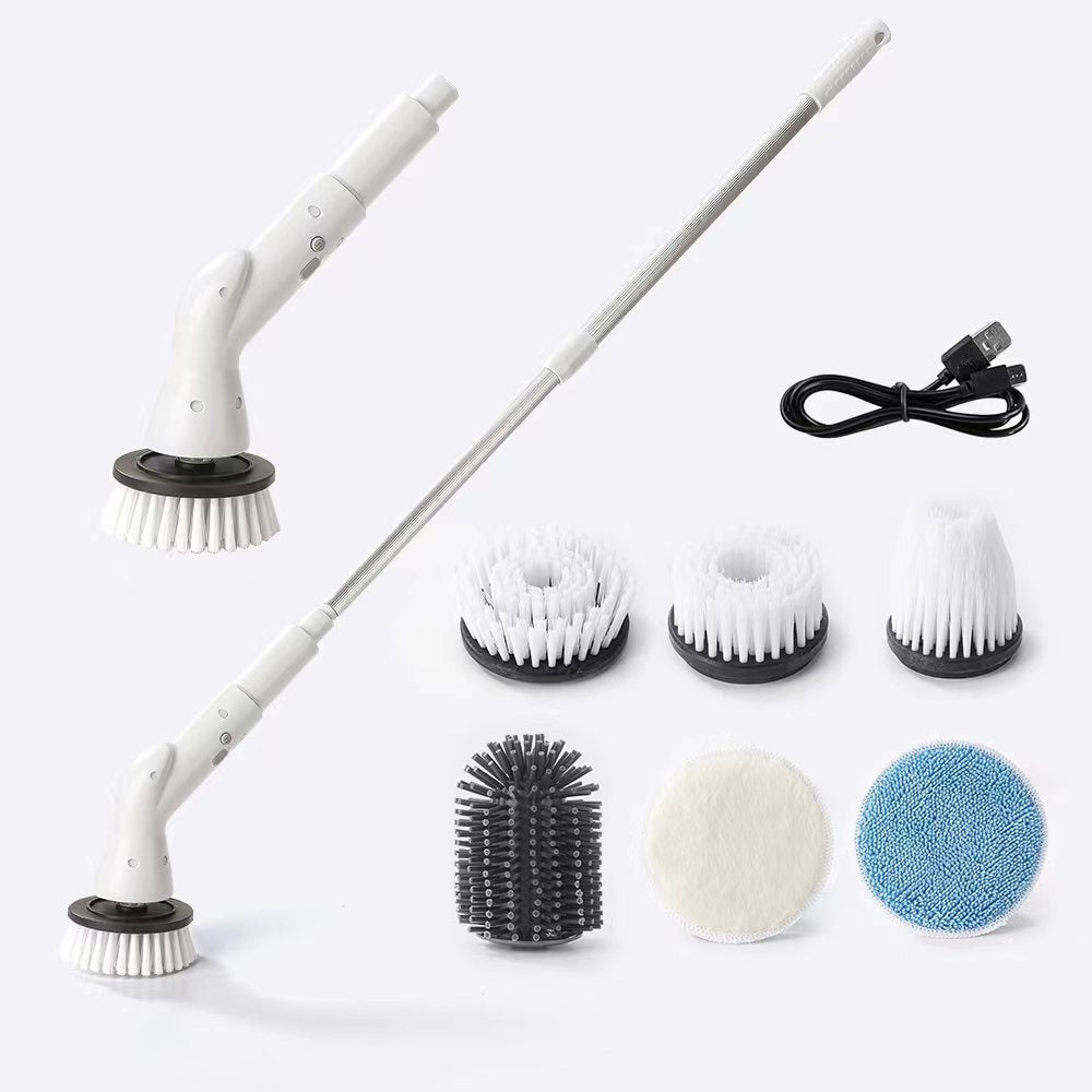 Sada elektrických multifunkčných čistiacich kief 🧹✨ Teleskopická rukoväť + 6 hlavíc kefy - zvládne odolné škvrny jednou kefou 🚿