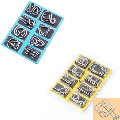 🧠🔠Kovový puzzle prsteň, osemdielna modrá verzia, hlavolamy