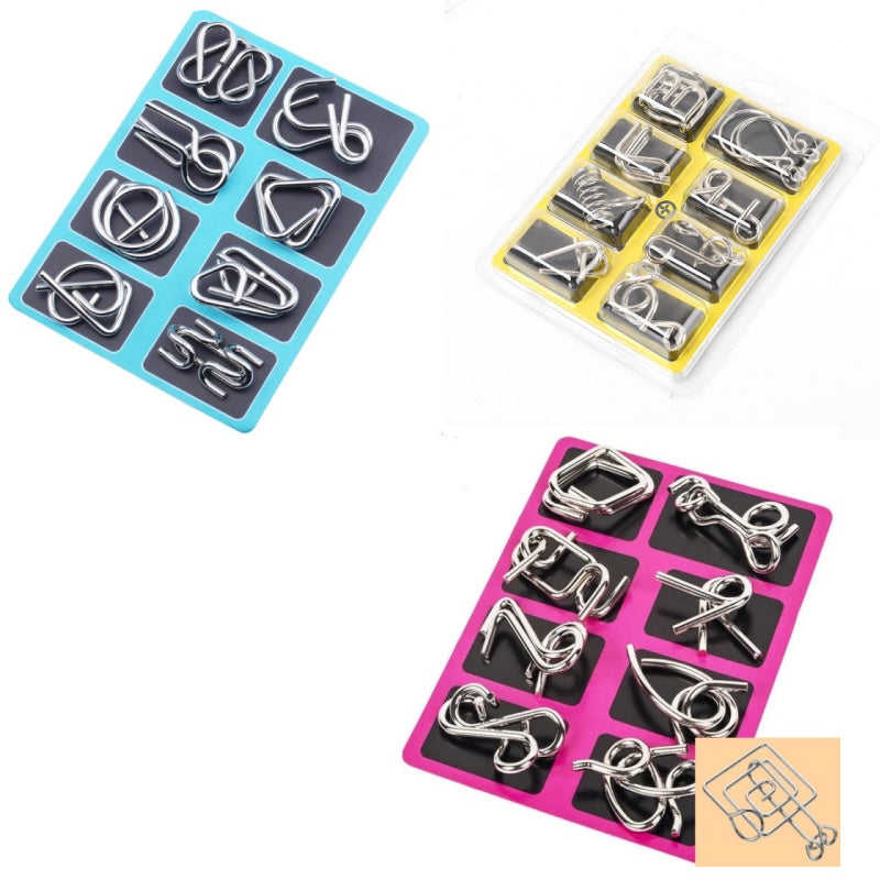 🧠🔠Kovový puzzle prsteň, osemdielna modrá verzia, hlavolamy