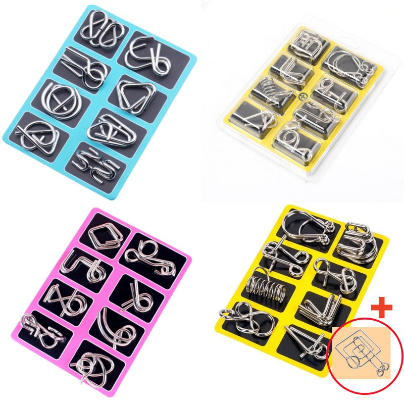 🧠🔠Kovový puzzle prsteň, osemdielna modrá verzia, hlavolamy