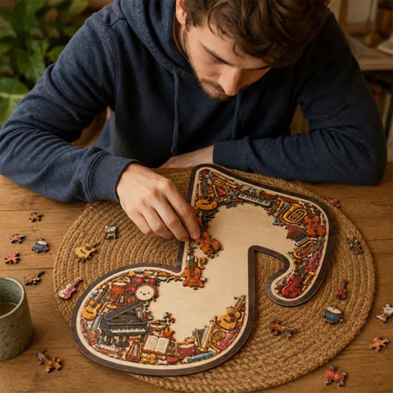 🎸 Vychutnajte si kreatívnu hudobnú výzvu – Puzzle v tvare dreveného hudobného nástroja – Platba pri prevzatí 🧩