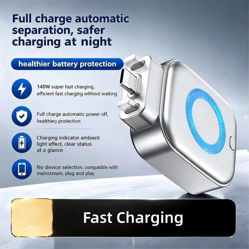 ⚡🛡️140W Smart Auto Cut-off Fast Charger | AI Full-Charge Auto Power Off, Universal Type-C Plug & Play, Save €34