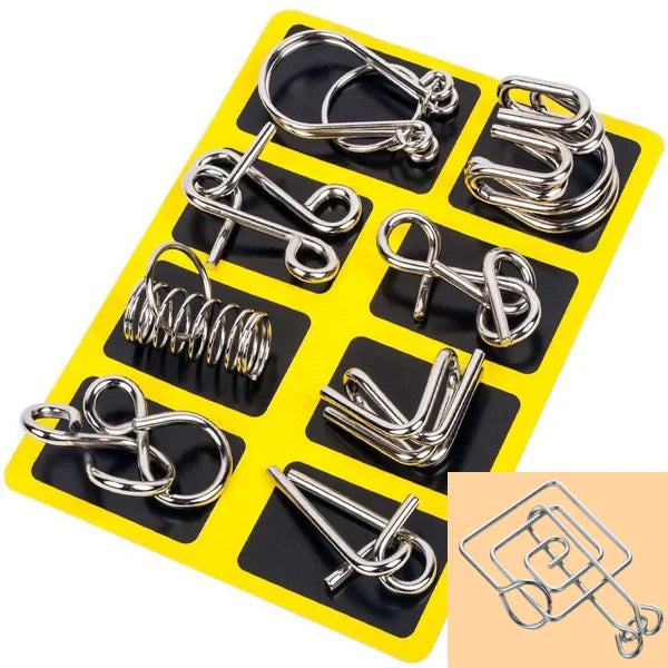 🧠🔠Kovový puzzle prsteň, osemdielna modrá verzia, hlavolamy