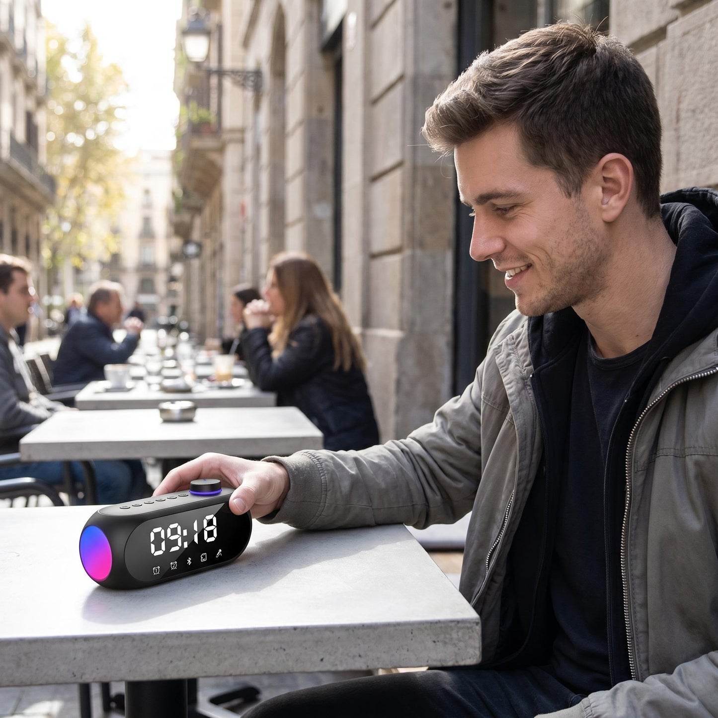 🔊4-v-1 Bluetooth reproduktor k posteli｜360° priestorový zvuk, RGB ambientné osvetlenie, stolový reproduktor s dvojitým budíkom🎵🌈