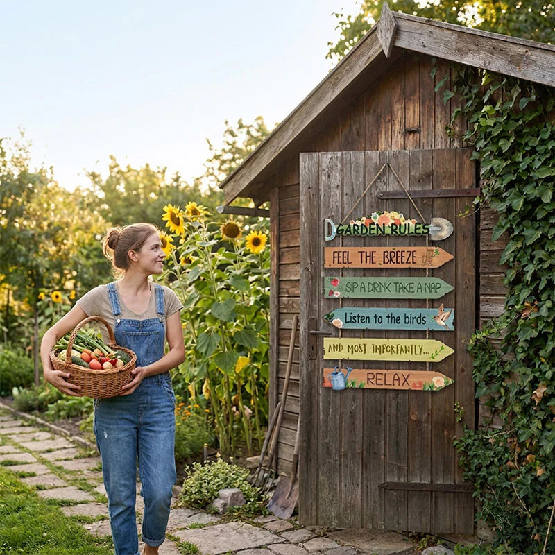 🌿Drevená záhradná ozdoba vo vidieckom štýle ｜Visačka na dekoráciu plota z masívneho dreva s potlačou rastlín✨🍃