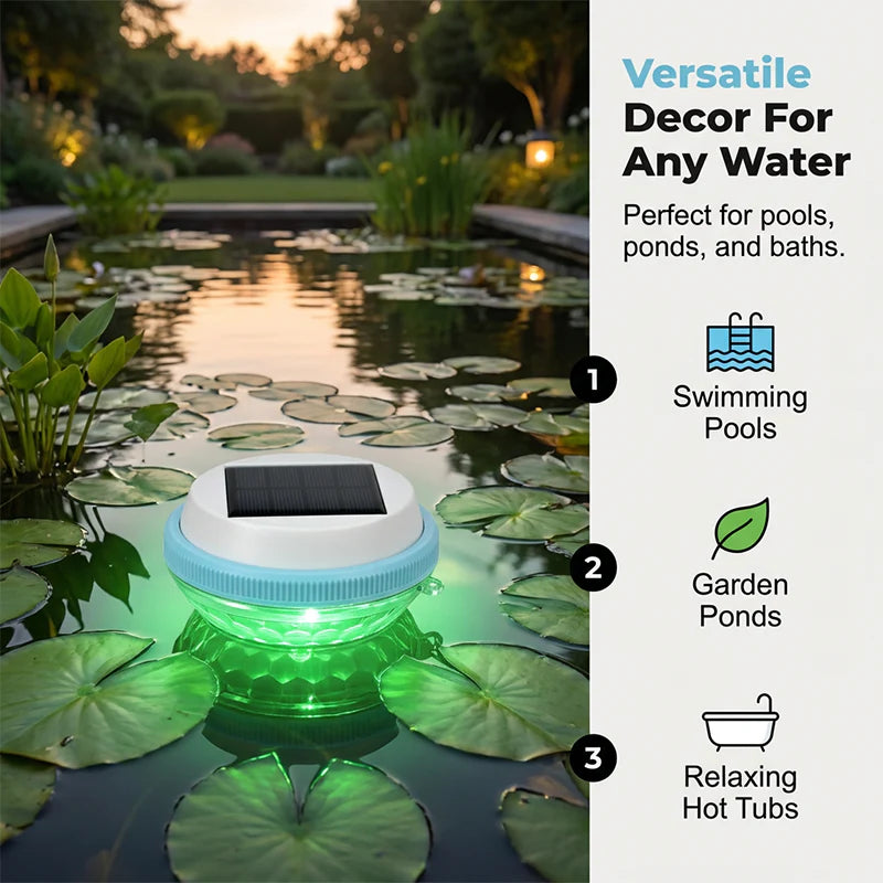 💧Solárne plávajúce bazénové svetlo ｜Farebná schéma RGB vytvára úžasnú nočnú vodnú scenériu🏊‍♂️