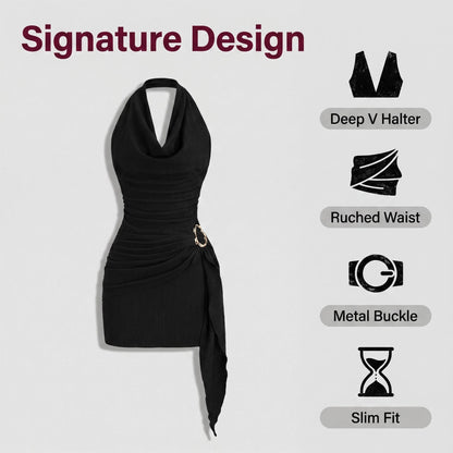 👗Dámske ležérne šaty s výstrihom za krkom, odhaleným chrbtom a priliehavým výstrihom do V✨