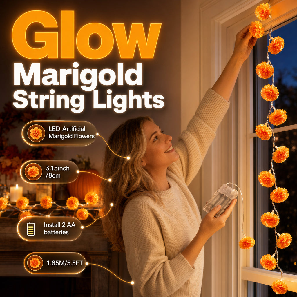 🌼Časno omejen 50 % popust🎃 Oranžne LED verižne lučke Marigold - nepogrešljiv kos za ustvarjanje jesenskega vzdušja za noč čarovnic