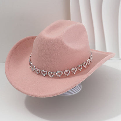 🤠Kovbojský klobúk v západnom štýle s kamienkami a srdiečkami - Ideálny na hudobné festivaly, večierky a fotenie!🎩