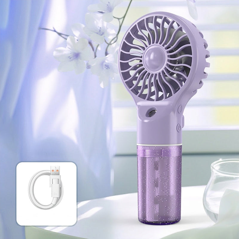 💦Ručný ventilátor s nano sprejom｜🍃Štyri nastaviteľné rýchlosti vetra, dvojitý chladiaci účinok: prúdenie vzduchu, hydratácia a rozprašovanie.