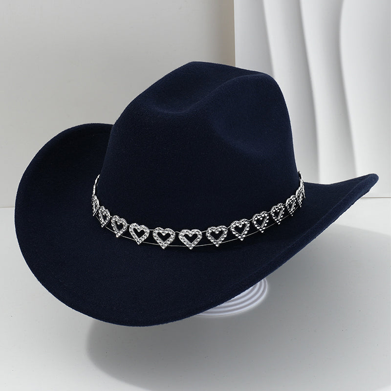 🤠Kovbojský klobúk v západnom štýle s kamienkami a srdiečkami - Ideálny na hudobné festivaly, večierky a fotenie!🎩