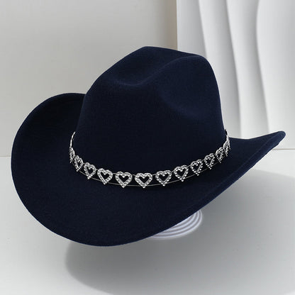 🤠Kovbojský klobúk v západnom štýle s kamienkami a srdiečkami - Ideálny na hudobné festivaly, večierky a fotenie!🎩