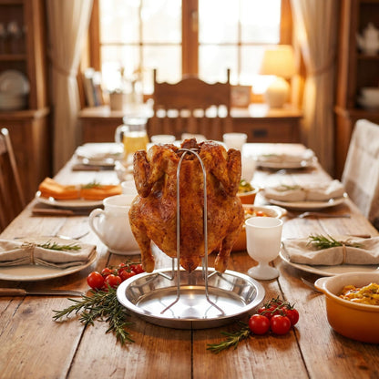 🍗🔥Vertikálny rošt na pečenie kurčiat z nehrdzavejúcej ocele 304 | S odkvapkávačom, udrží vašu rúru čistú, ideálny na doma aj na kempovanie, časovo obmedzená špeciálna cena