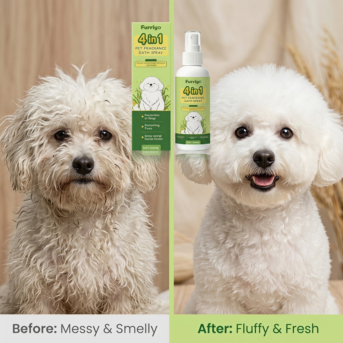 Časovo obmedzená zľava 50 % 🌿 Suchý šampón pre domáce zvieratá 4 v 1 v spreji - zázrak bezvodého čistenia s prírodným rastlinným extraktom 🐶