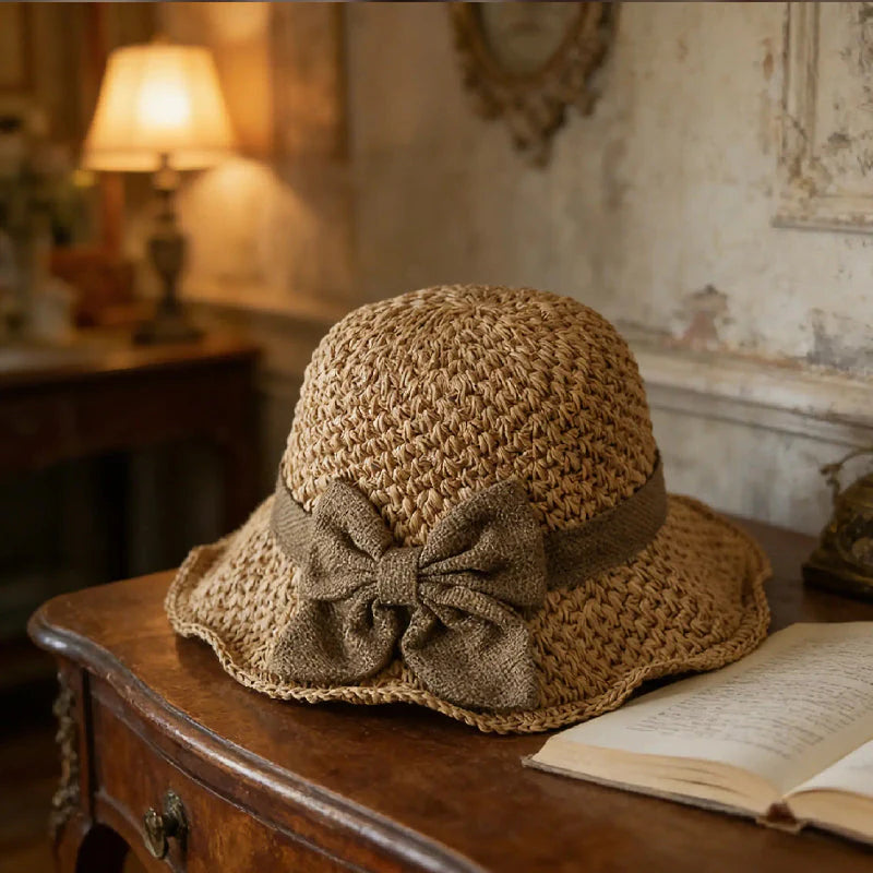 🏖️👒Elegantný pletený slamenný klobúk s mašľou