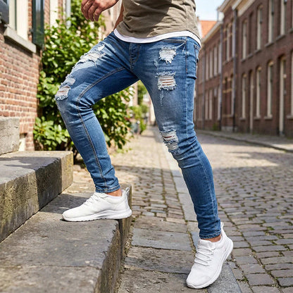 🔥🎁Nová 50 % ZĽAVA🔥Štýlové pánske skinny džínsy s efektom opotrebovania