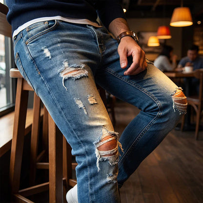 🔥🎁Nová 50 % ZĽAVA🔥Štýlové pánske skinny džínsy s efektom opotrebovania