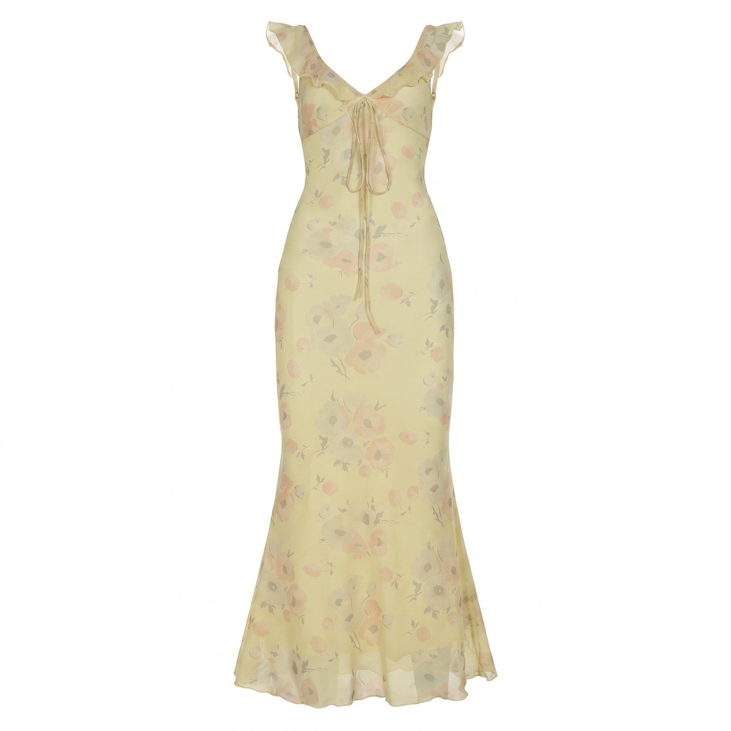 🌼Časovo obmedzená zľava 50%👗Dlhé šaty s kvetinovou potlačou, výstrihom do V a volánikmi