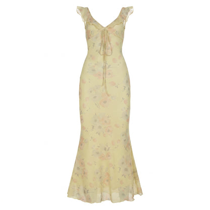 🌼Časovo obmedzená zľava 50%👗Dlhé šaty s kvetinovou potlačou, výstrihom do V a volánikmi