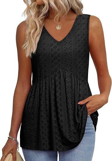 Dámske elegantné tielka bez rukávov s výstrihom do V a babydoll strihom