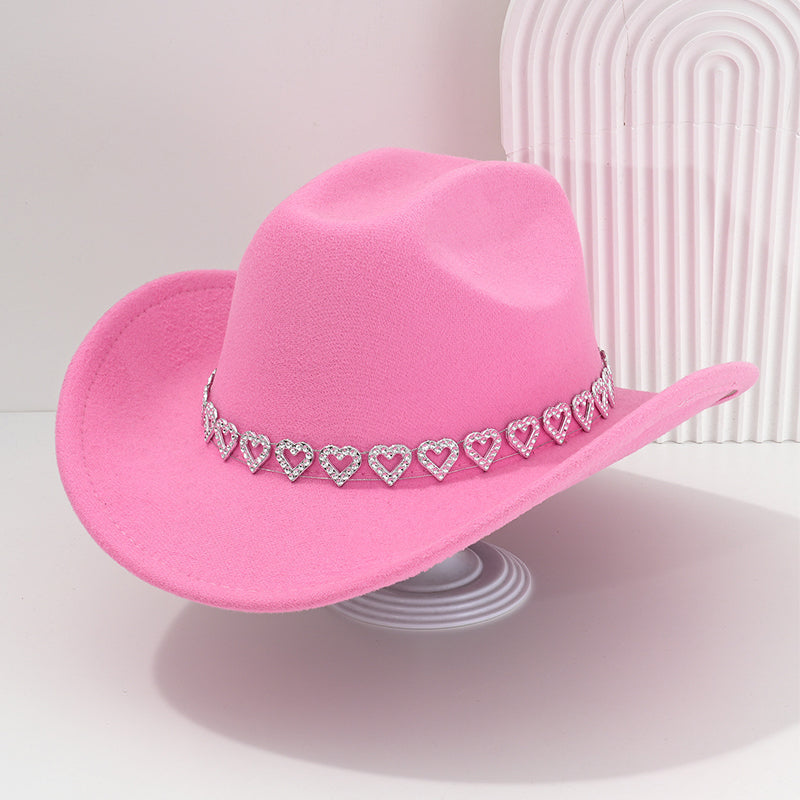 🤠Kovbojský klobúk v západnom štýle s kamienkami a srdiečkami - Ideálny na hudobné festivaly, večierky a fotenie!🎩