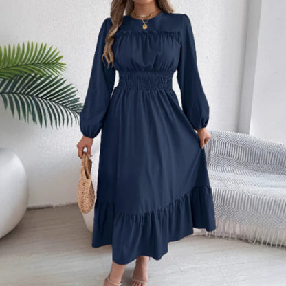 👗Dámske maxi šaty s dlhými rukávmi, volánikmi a stahovaním