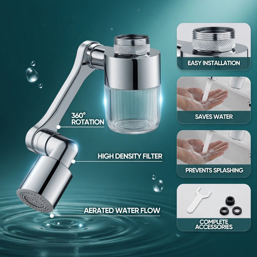 🚰1080° Univerzálny predĺžovač na filtračný kohútik｜Dvojitý vývod, čistička vody s ochranou proti striekajúcej vode, prevzdušňovač💦🧼